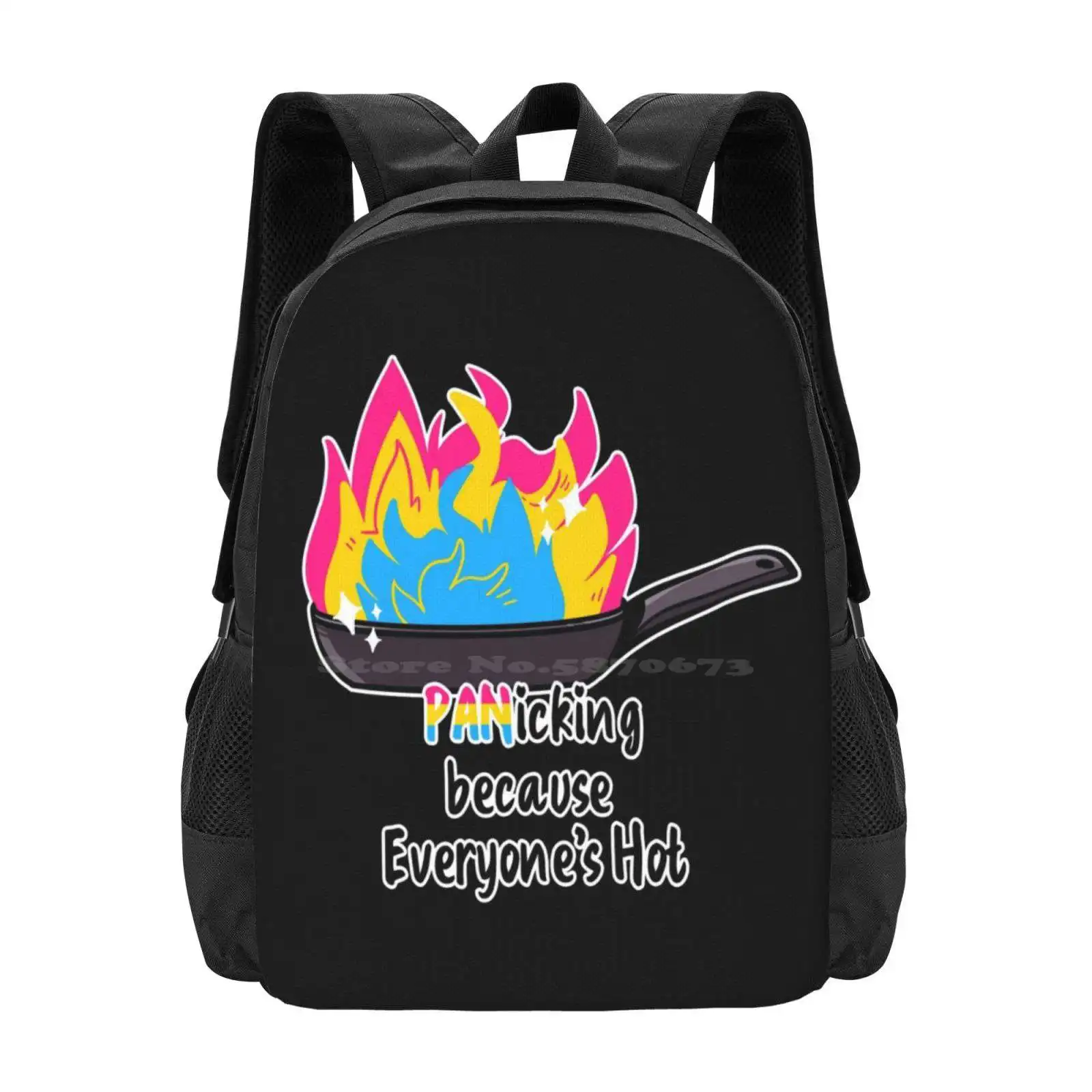 Panicking Because Everyone'S Hot Hot Sale Backpack Fashion Bags Pansexual Pride Lgbtqia Equality Rainbow Queer Humor Fire Funny