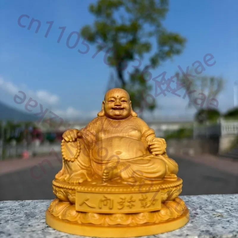 Hand-Carved Boxwood Maitreya Buddha Statue - 3.9" Smiling Buddha Sculpture, Zen Decor for Home, Temple, Shrine, Chinese