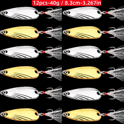 12 unids/set 40g 30g 20g 15g 10g 5g oro plata plantilla de Metal cuchara Spinner señuelo de pesca Wobbler cebo conjunto con señuelos Kit de aparejos de pesca