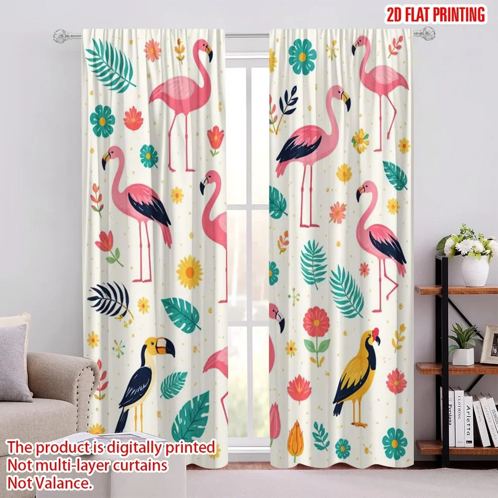 Bohemian Tropical Parrot Flamingo Digital Print Curtains 2pcs Waterproof Window Drapes for Living Room Bedroom Home Decor