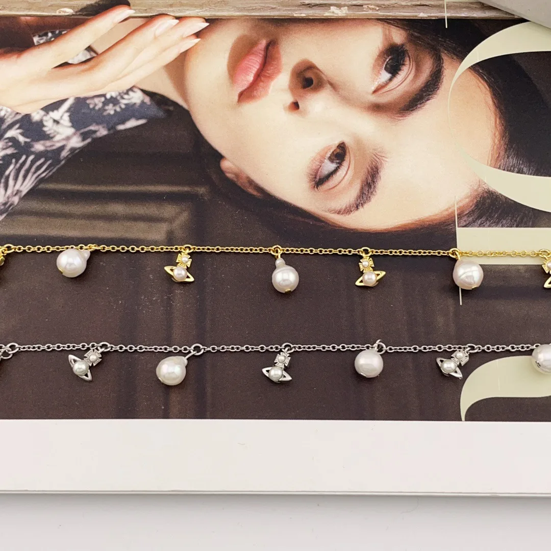 Fashionable simple small crowd design trend pearl Saturn necklace
