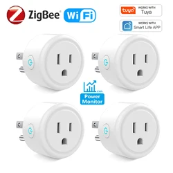 Zigbee-enchufe inteligente Tuya de 16A, dispositivo con WiFi, función de sincronización de monitoreo de potencia, compatible con Alexa y Google Home, EE. UU., Canadá, México, Japón