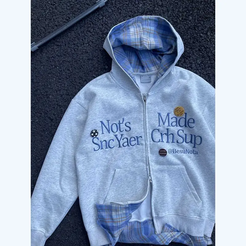 سترة صوفية منقوشة بغطاء للرأس مكونة من قطعتين للرجال والنساء بتصميم بسيط ومطبوع ومطرز بأكمام طويلة