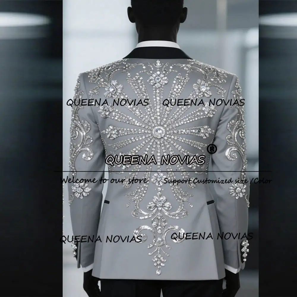 Ternos de casamento luxuosos com contas para homens, blazers personalizados para festa de baile, conjuntos de 2 peças, smoking, slim fit, traje homme