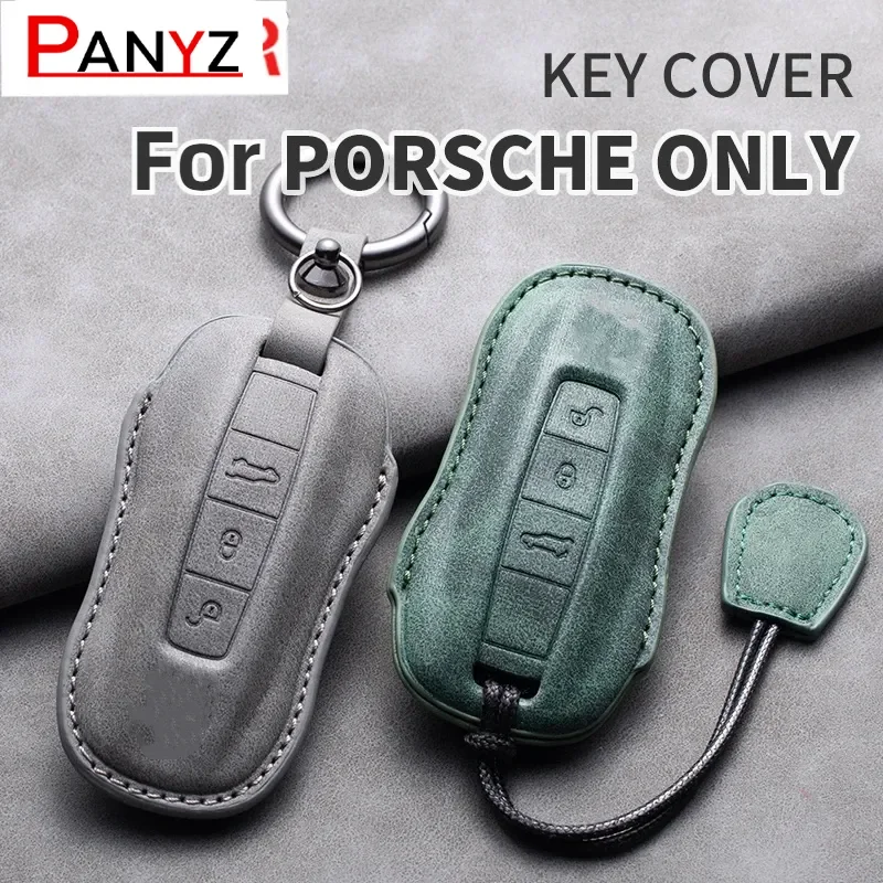 Funda de cuero de ante para llave de coche, cubierta protectora inteligente para mando a distancia sin llave, para Porsche Cayenne 718 MACAN Panamera 911 Boxster 2020 2021
