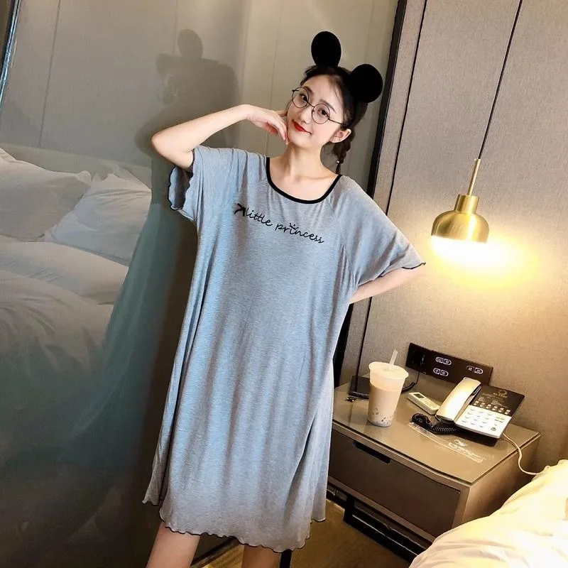 125kg Plus Size Backless Loose Nightdress Women Summer Short Sleeve Thin Pajamas Knee Length Skirt Maternity Nightgown Sleepwear