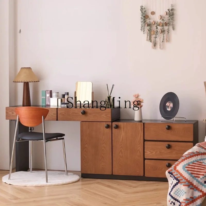 

SM retro solid wood chest dresser integrated corner end of bed medium antique bedroom makeup table storage cabinet