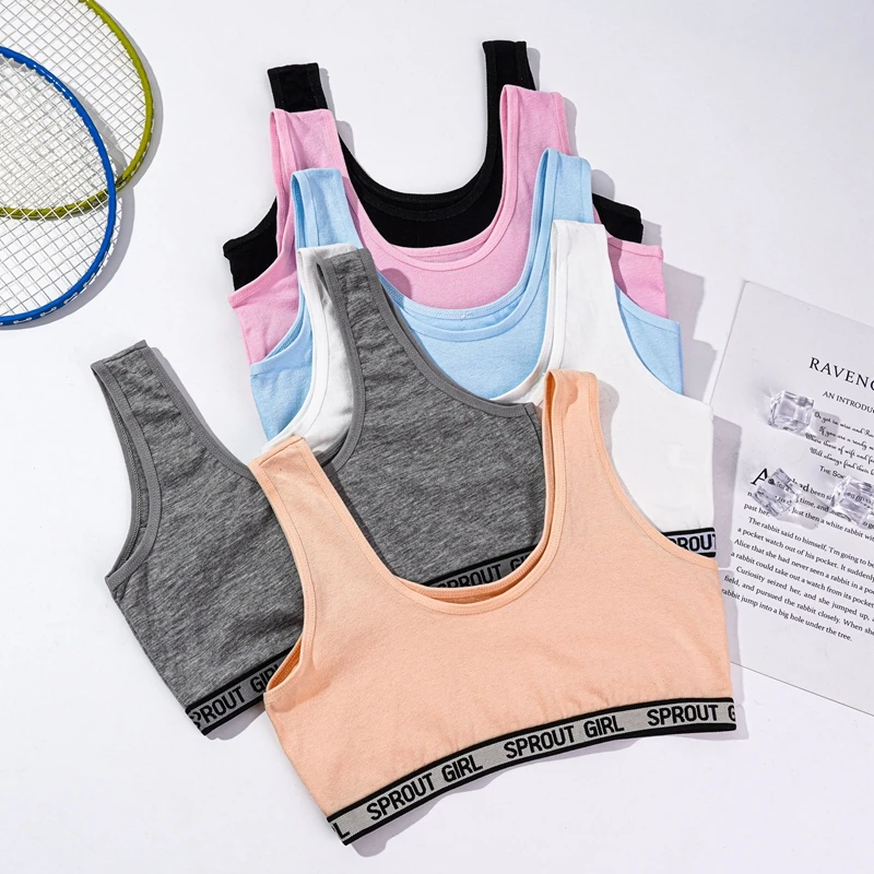 Primary School Girls No Steel Ring Bra Unpadded Bra for Girls in Development Period Sport Style Vest with Anti-slip Elastic Edge