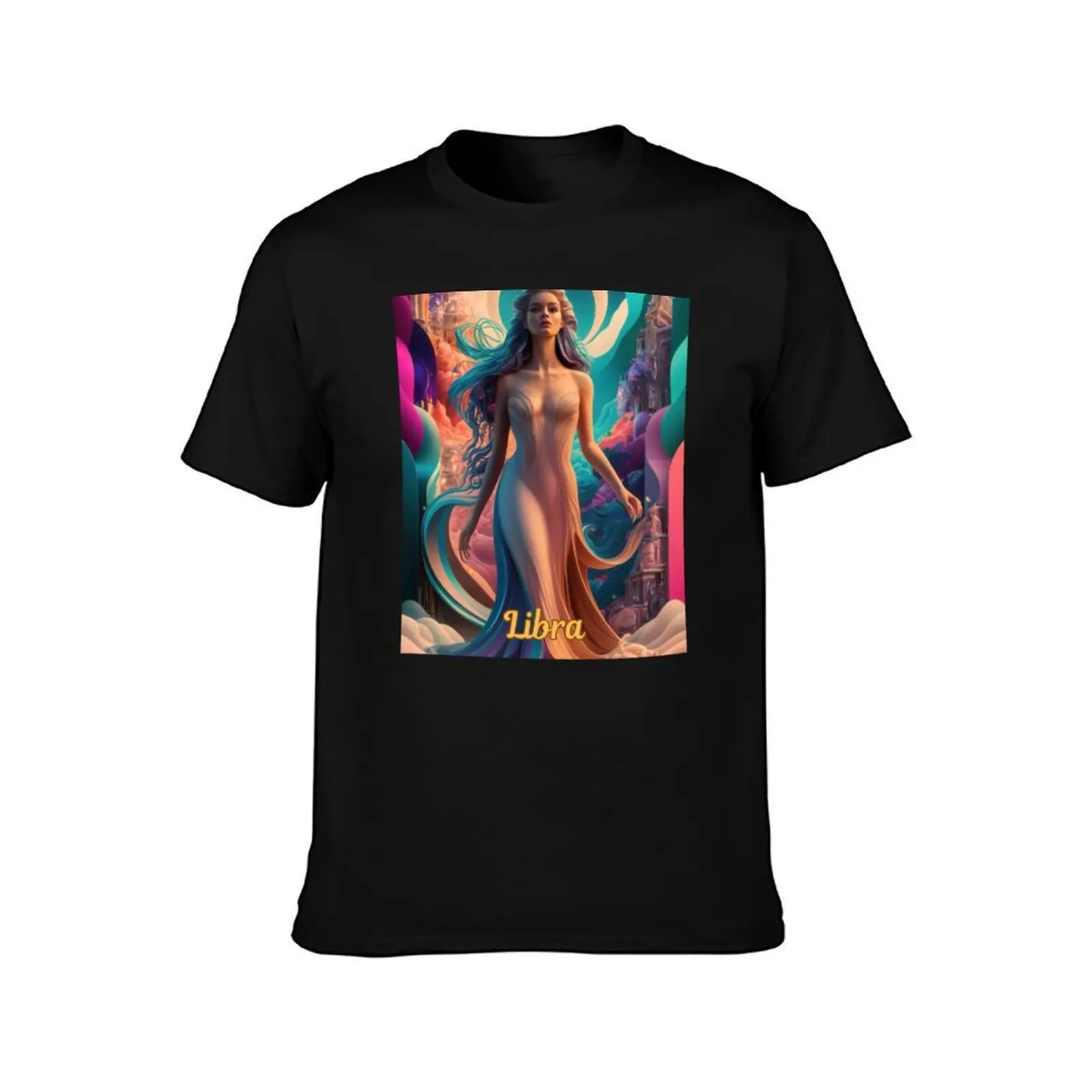 Libra Zodiac, whimsical lady, celestial woman T-Shirt, Summer Casual Cotton Tee, Oversized Streetwear Tops, Unisex Men Women
