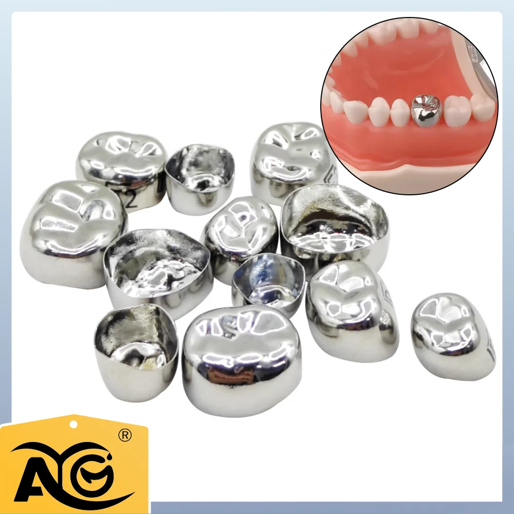 

AG 5Pcs/Box Kids Crown Stainless Steel Primary Molar Crown Preformed Metal Crown Box Package