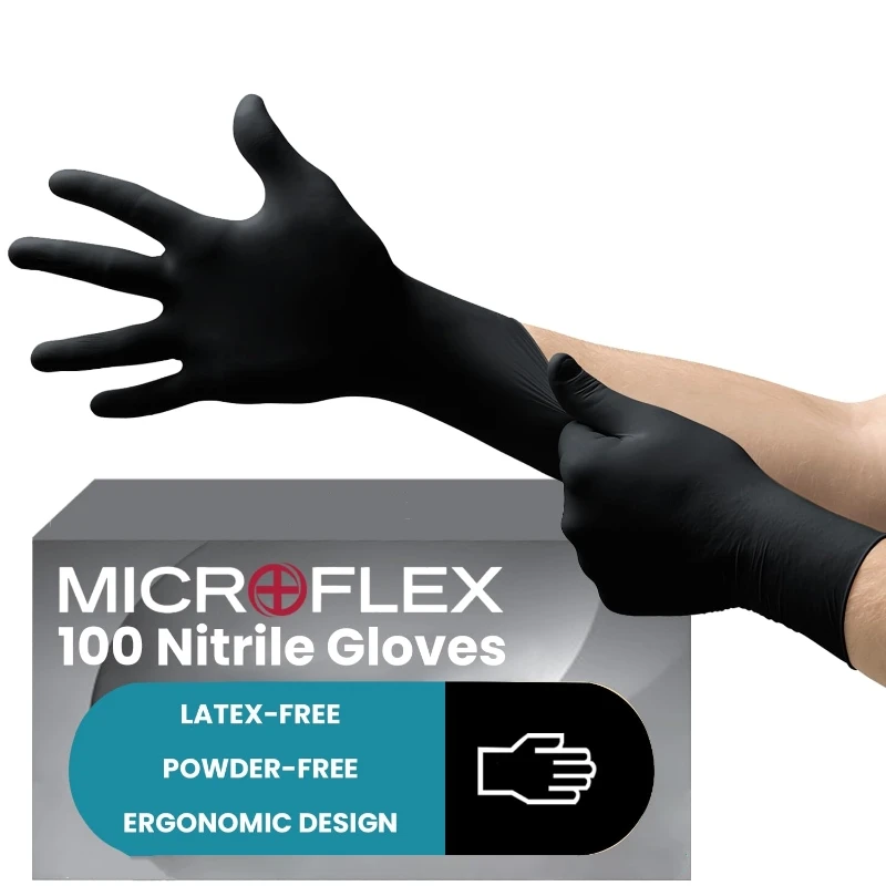 Luvas Descartáveis de Nitrilo Pretas 50/100PCS, Não Estéreis, Texturizadas, para Limpeza de Cozinha, Tatuagem, Esteticista, Tintura de Cabelo e Unhas