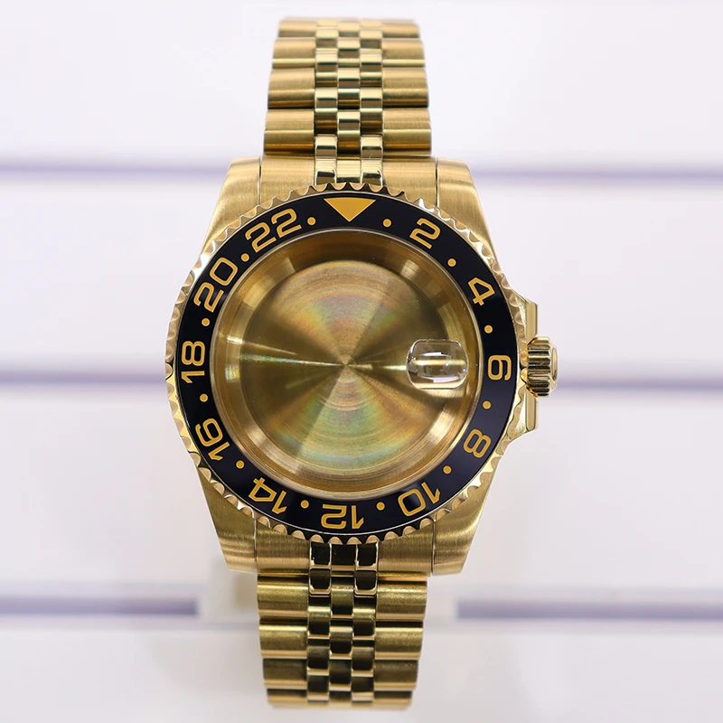 

Gold pvd 40mm 200m Waterproof Watch Case bands For SUB GMT Nh35 Nh36 4R36 Nh34/38 Nh70/Eta2824 PT5000/Miyota 8215 Sapphire Glass