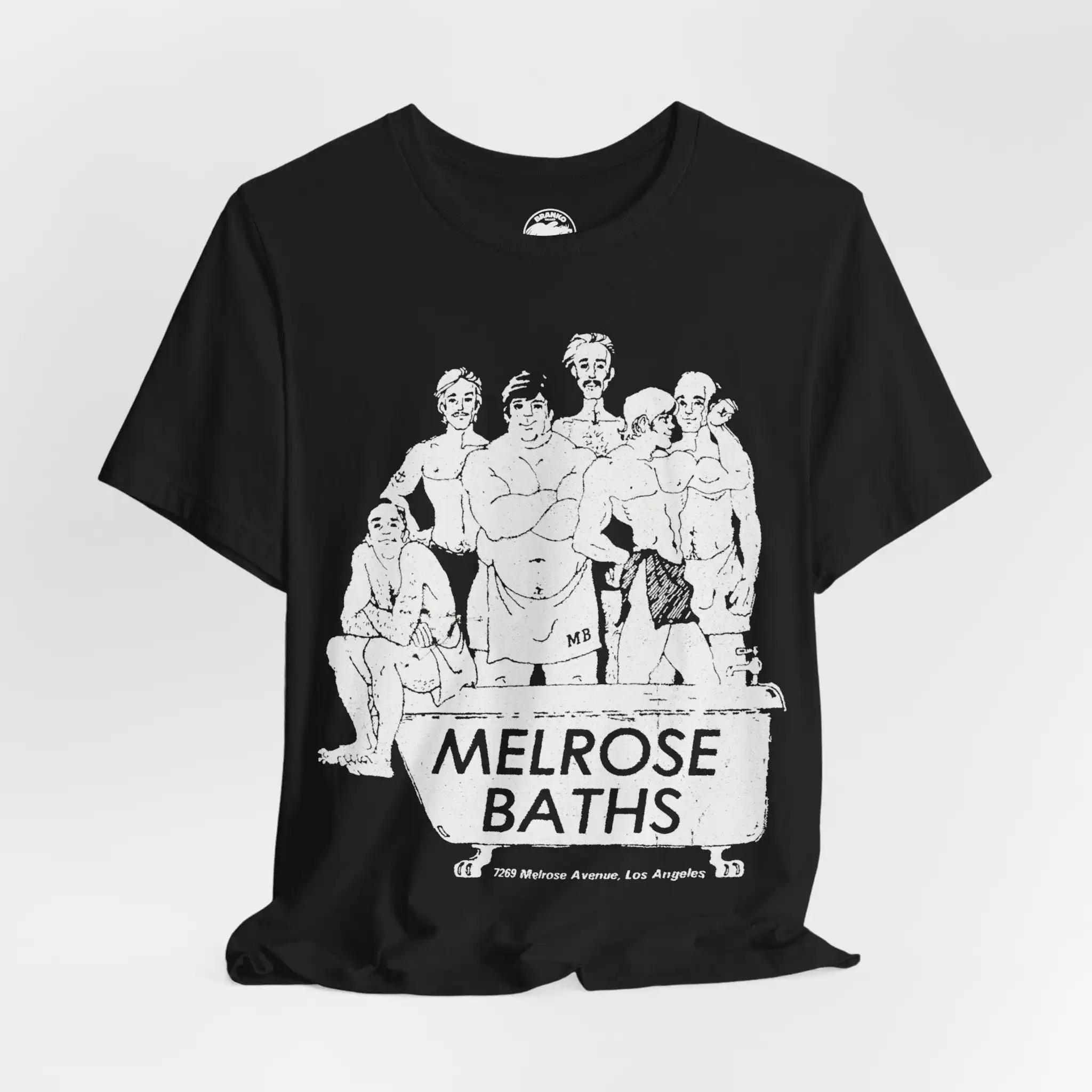 Melrose Baths Los Angeles Gay Bathhouse Logo with Vintage Effect 1966 2017 T shirt