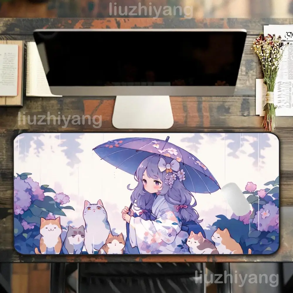 الأرجواني أنيمي ماوس الوسادة فتاة كبيرة الكمبيوتر مكتب ألعاب الجدول حصيرة XXL المطاط المضادة للانزلاق مخيط حافة لوحة المفاتيح الحصير منصات مكتب طويلة #1