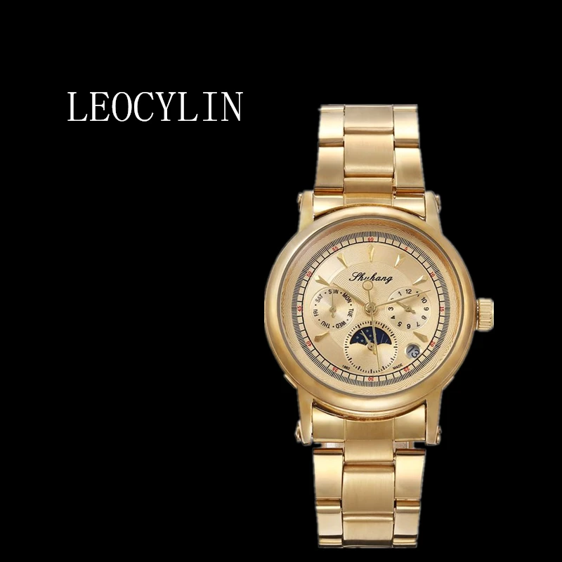 

LEOCYLIN Automatic mechanical copper watch Shanghai waterproof calendar phase of the moon fashion 38mm for men Wristwatches