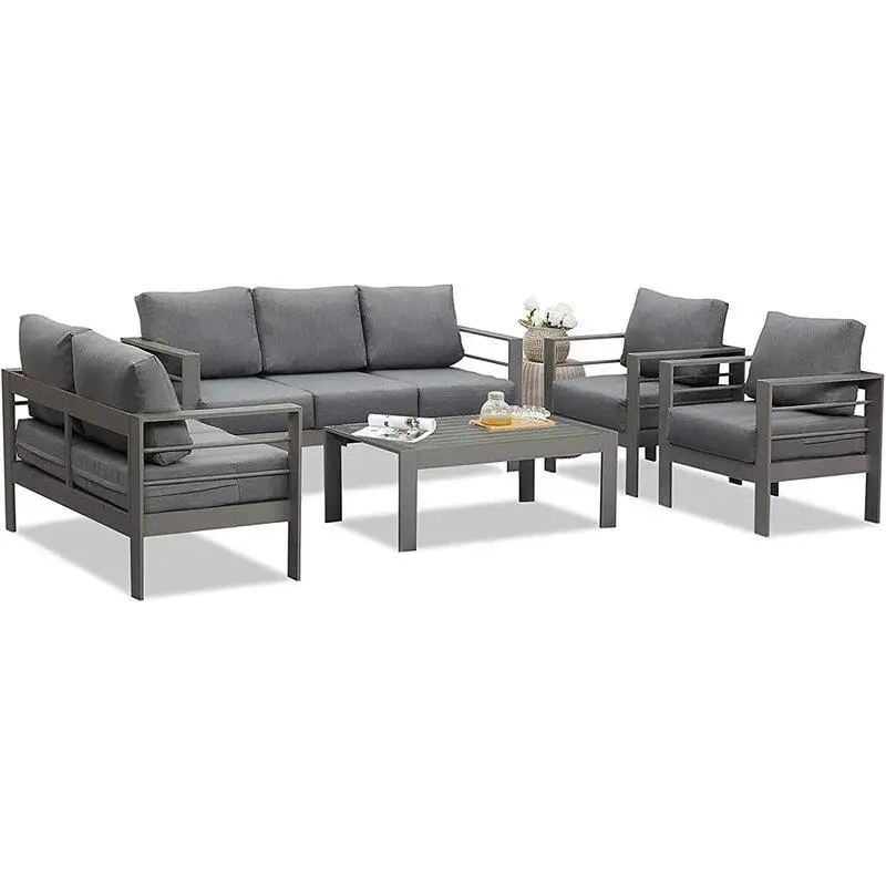 5-Piece Outdoor All-Weather Sectional Sofa Set with Aluminum Frame and Dark Gray Cushions