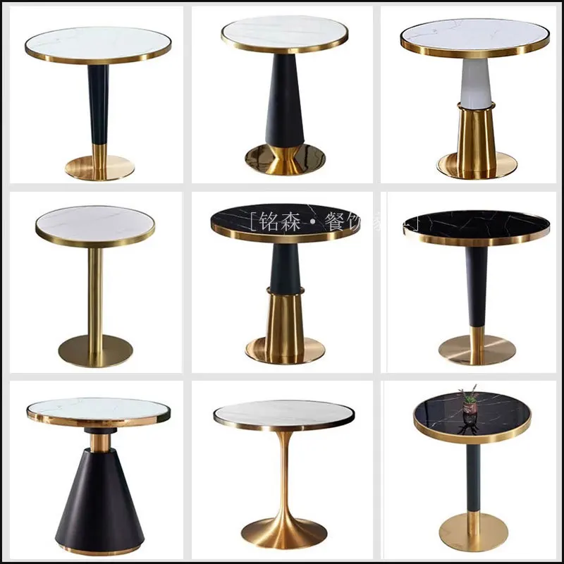 Commercial slate dining table milk tea shop coffee western restaurant hotel small round table canteen fast food snack bar table
