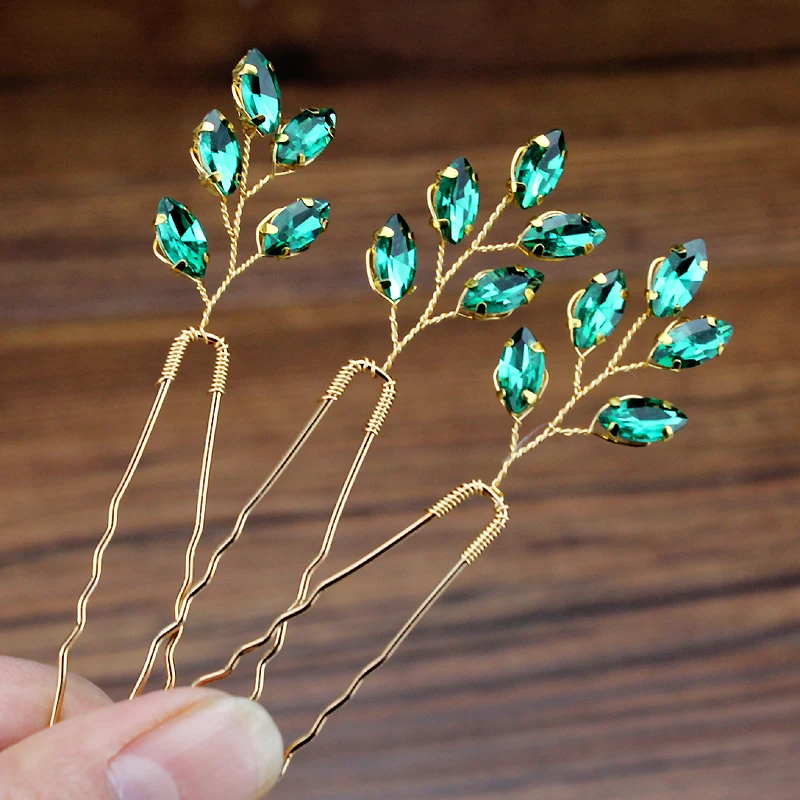 3 Stück funkelnd grün rot Kristall Hochzeit Haarnadeln Strass Braut Haarnadel Rebe für Frauen Mädchen handgemachten Haarschmuck