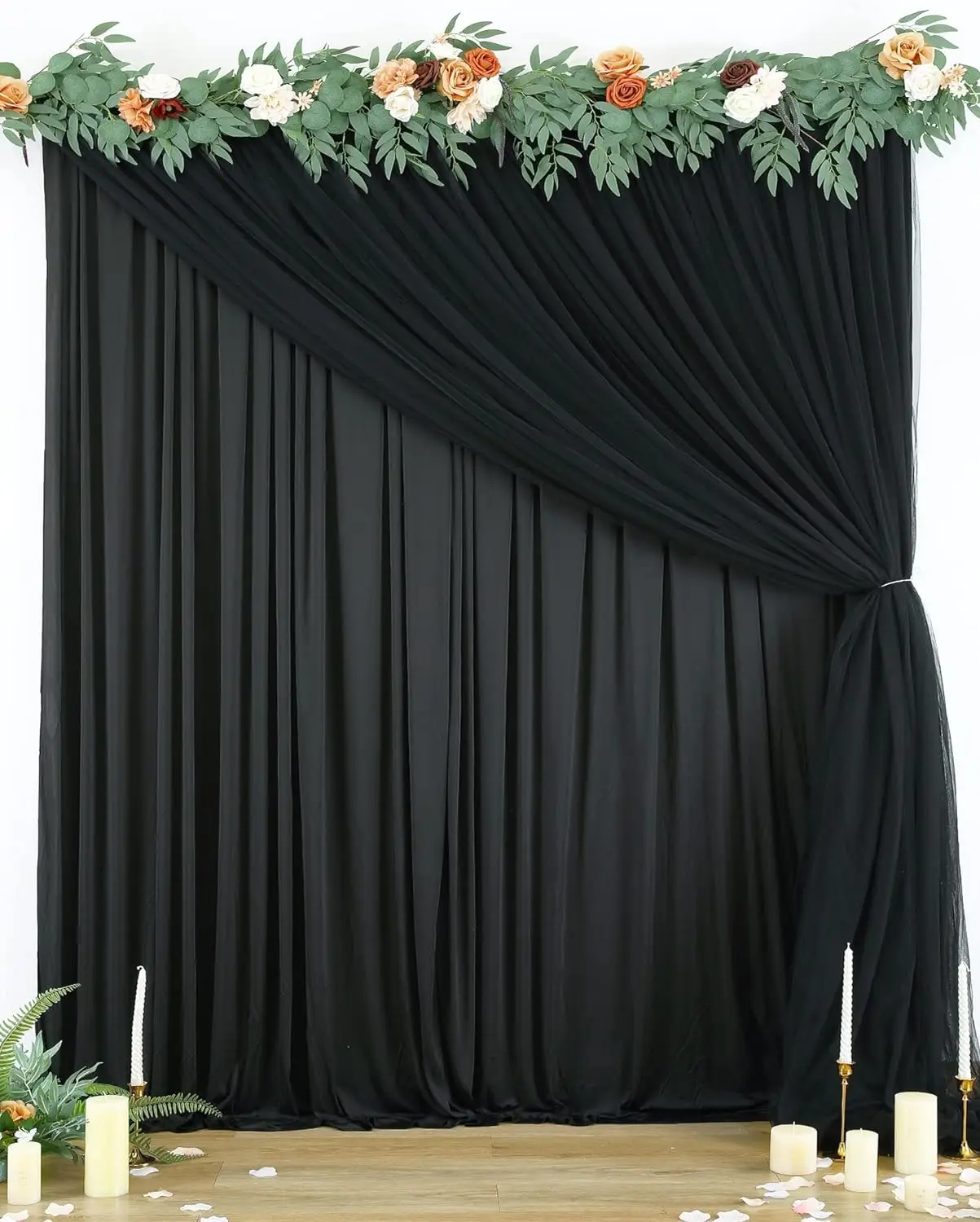 Black Color Tulle Backdrop Curtains for Baby Shower Parties Wedding 3 Layer Sheer Photo Drape Backdrop for Photography Props