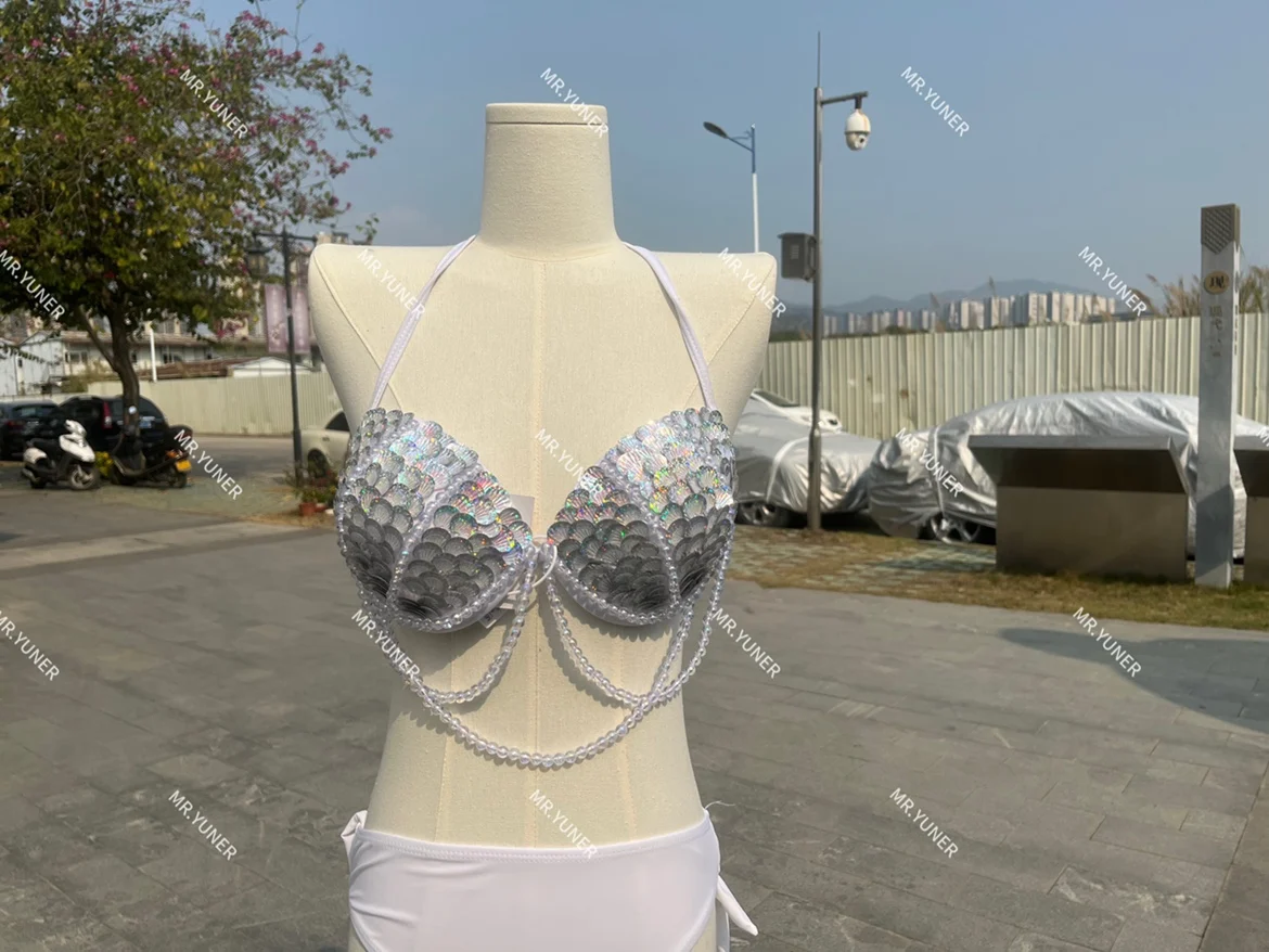 Mermaid Sequins Bikini Swimsuit Bra Free Diving Show Aquarium Performance Bra Diving Mermaid Swimwear