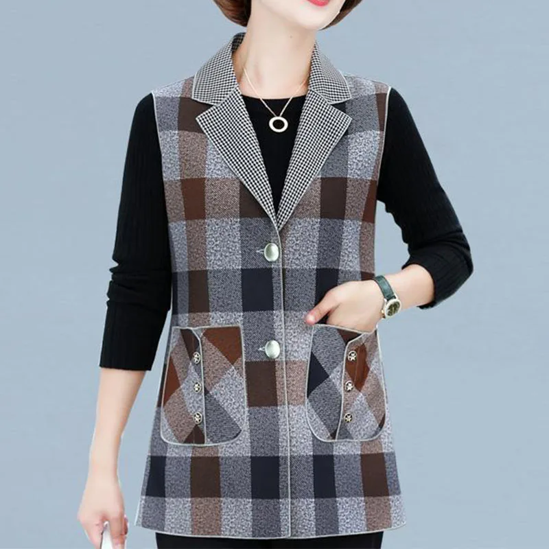 

Весенне-осенний тонкий клетчатый жилет, женская однослойная короткая верхняя одежда, костюм с воротником, куртка с зажимом для лошади