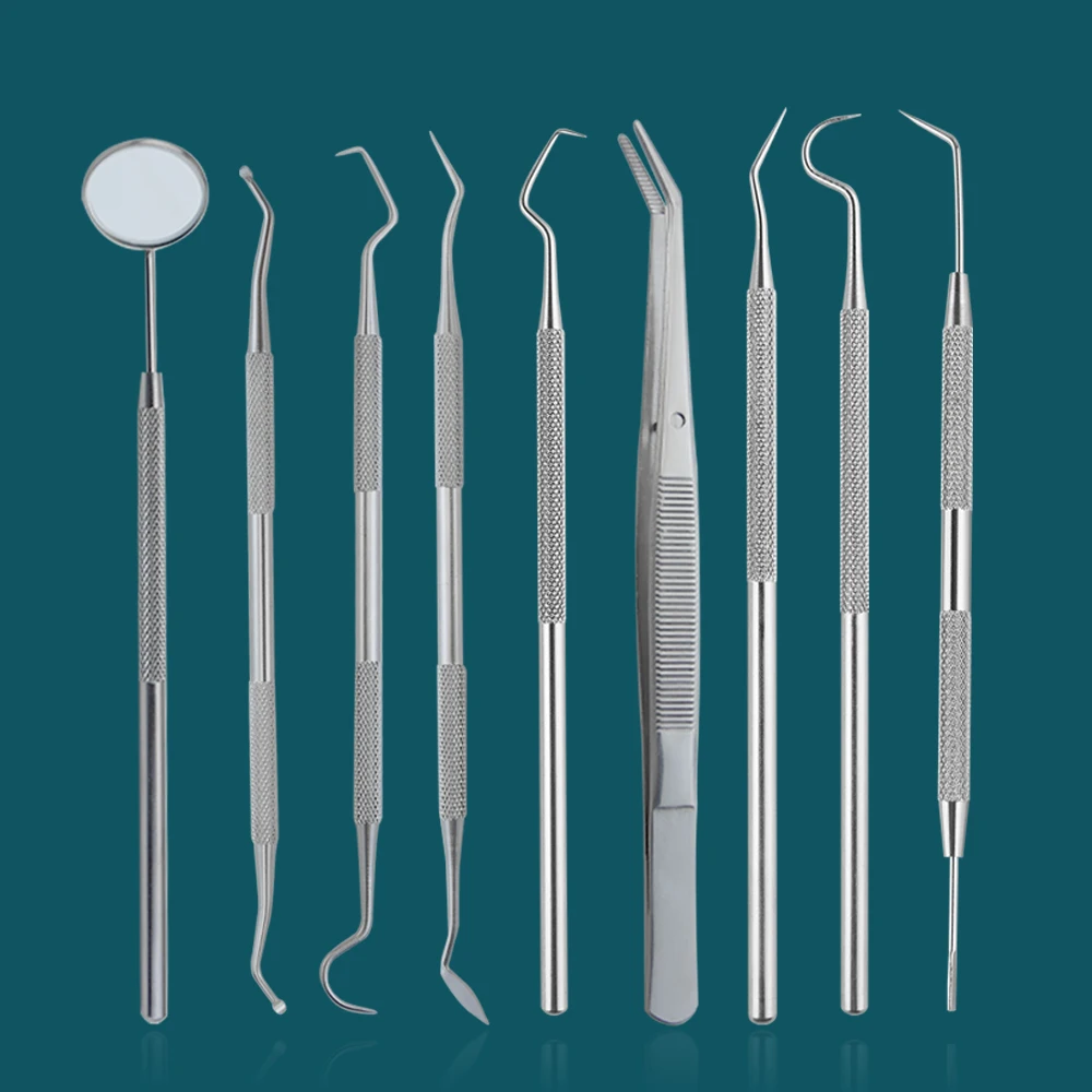Stainless steel dental tool cleaning set, dental cleaning and oral care tool set, toothpick tool cleaning set, suitable for both