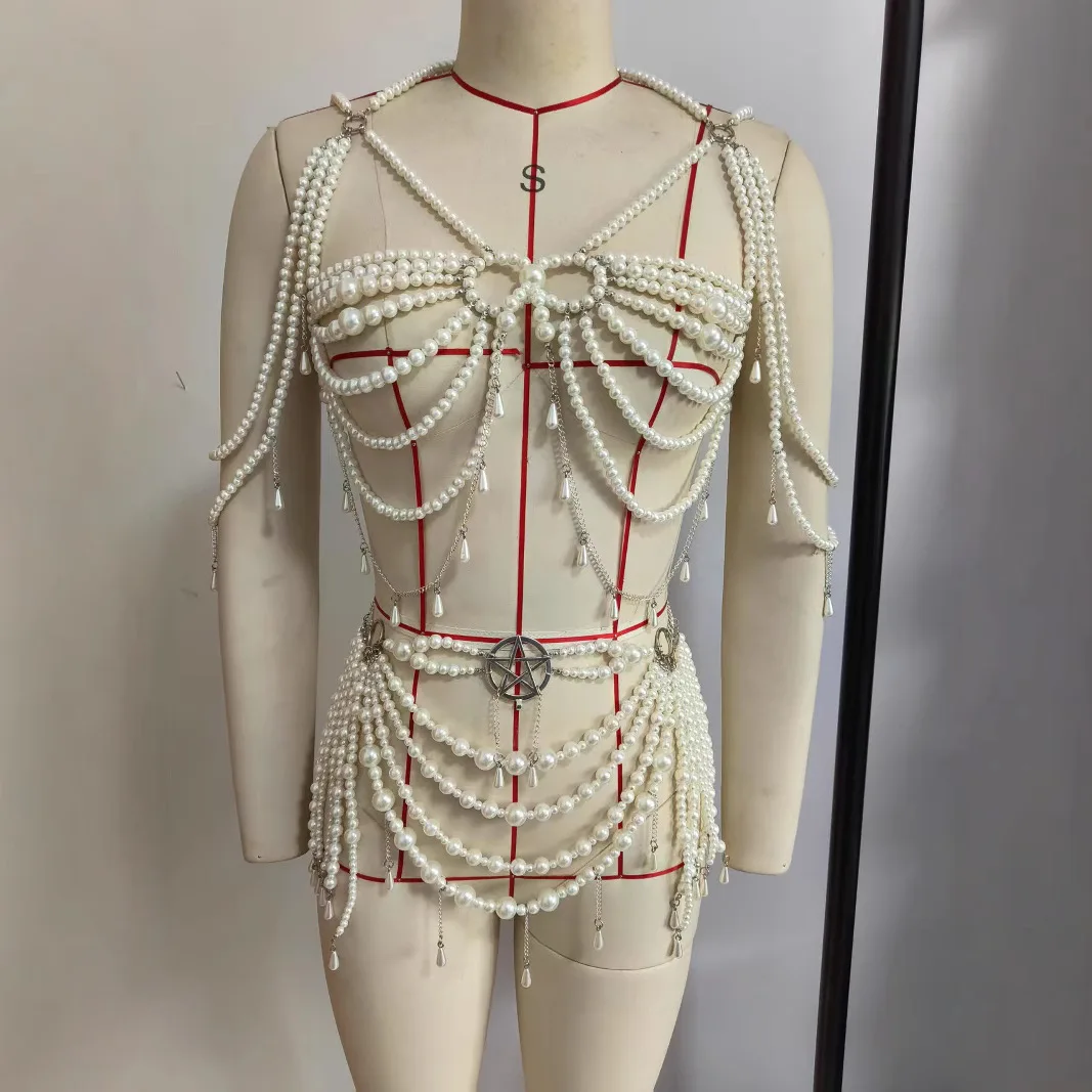 

Sexy Pearl Hollow Chain Splicing Set L676Y2023wiEbay Hot S Summer 2023 Women's Ethnic Costume Stage Wear