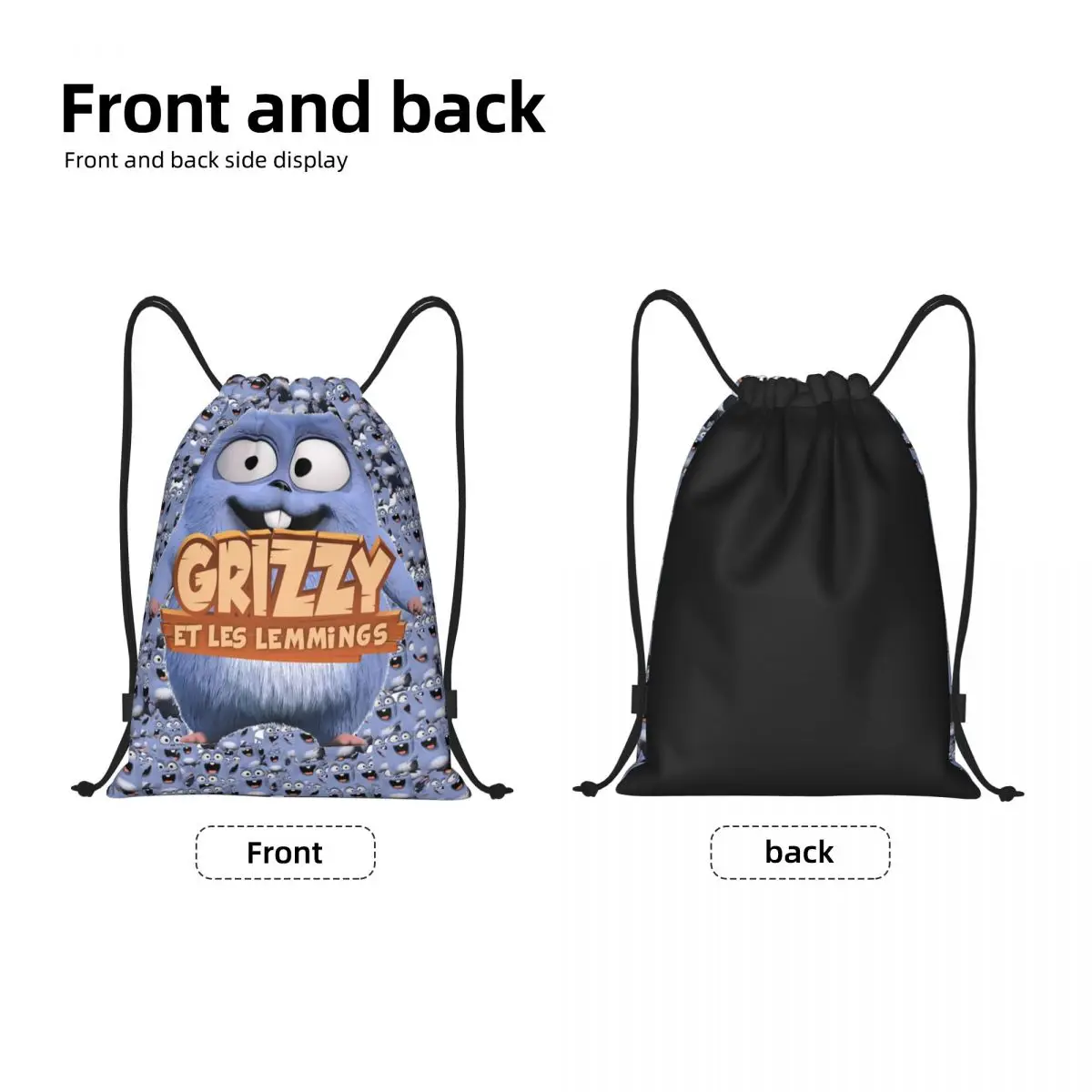 Grizzy And The Lemmings Kids Favorite Collection Drawstring Bags for Shopping Yoga Backpacks Women Men Sports Gym Sackpack