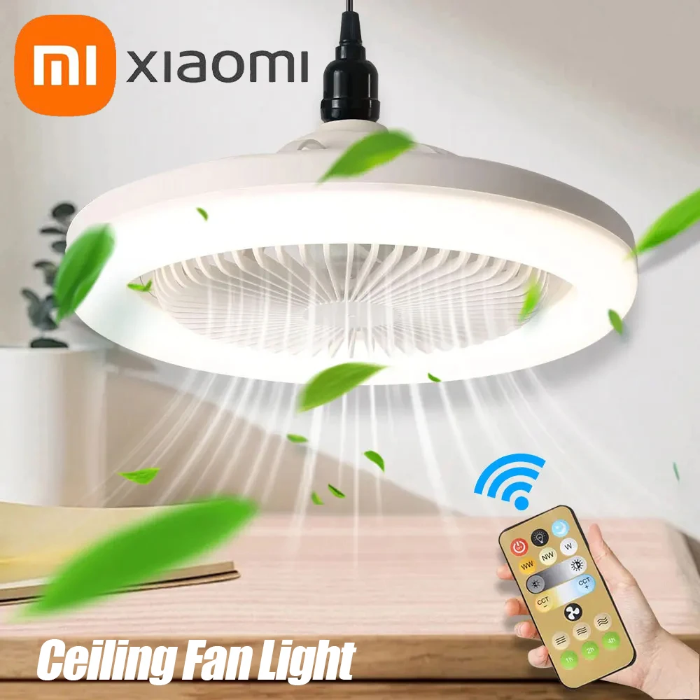 Xiaomi-Luz de ventilador com controle remoto, modo de 3 velocidades, conta de lâmpada LED, parafuso E27, controle de parede, teto do quarto, 2-em-1