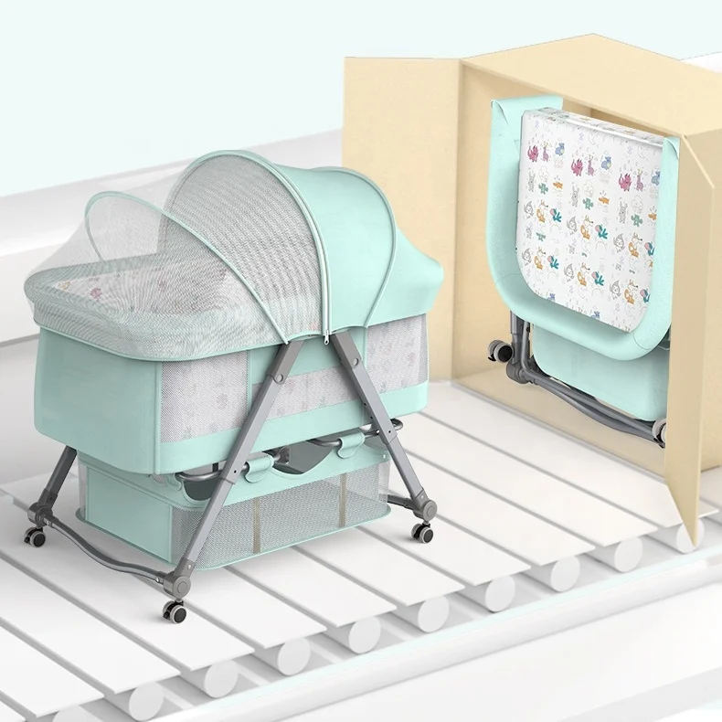 Height adjustment splicing big bed height adjustable baby cradle bed  movable crib with safety belt baby bed