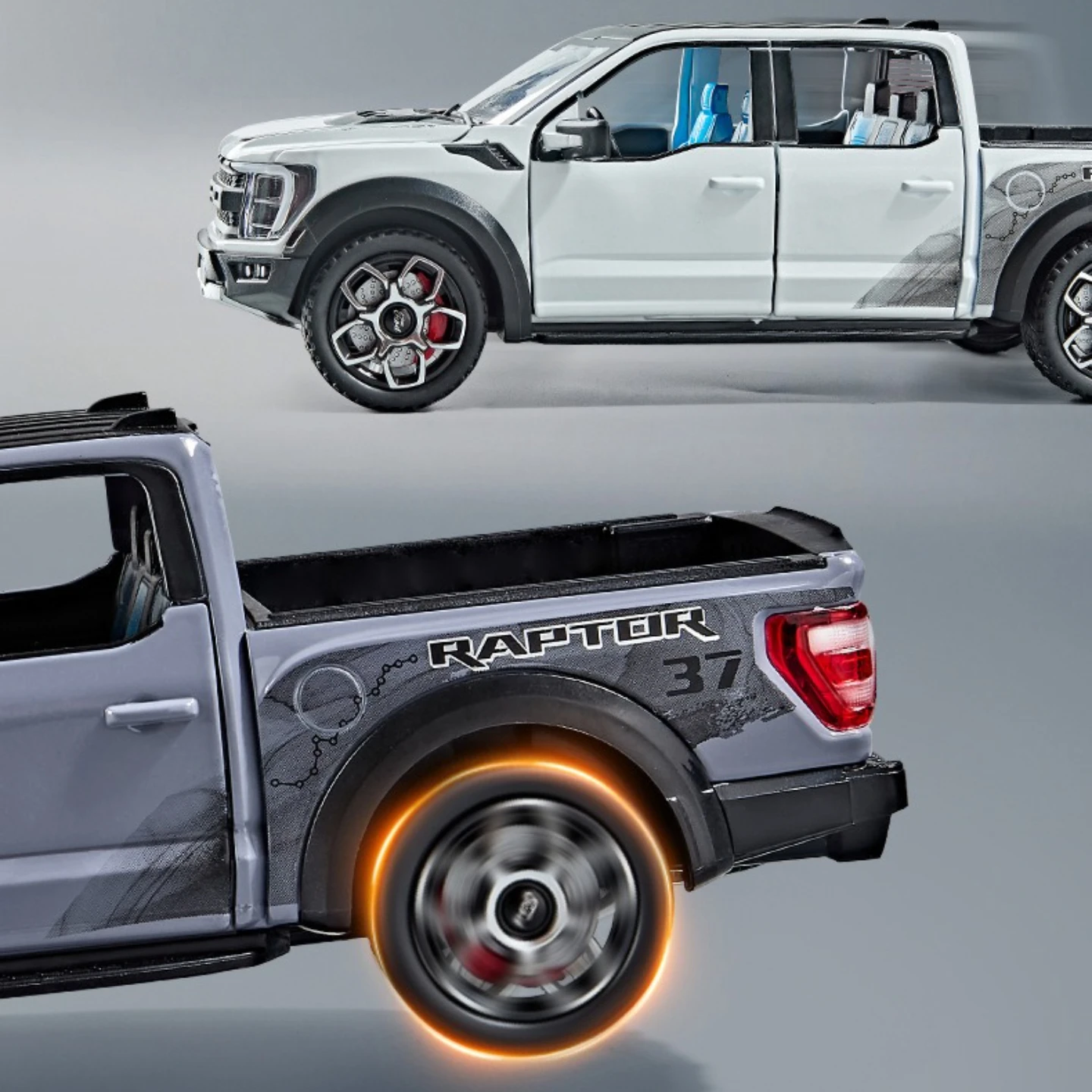 1:20 F150 랩터 픽업 트럭 합금 자동차 모델 사운드 및 라이트 풀백 어린이 장난감 수집품 생일 선물