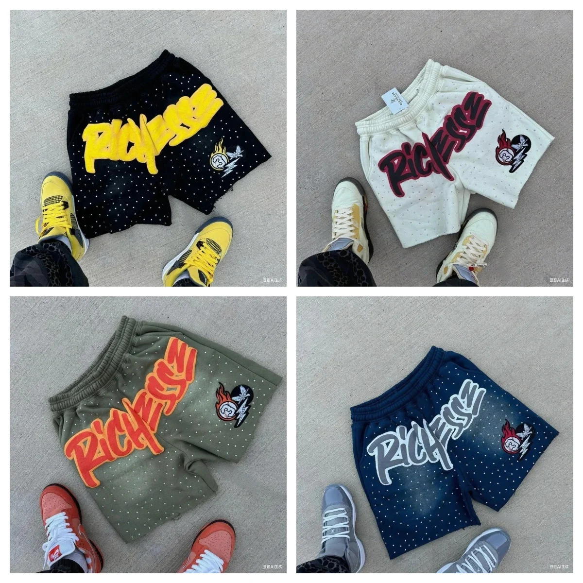 

Y2K Harajuku Men's Shorts Rhinestone Letter-printed Sweatpants Fashion Quick-drying and Downhill Casual Motorcycle Shorts