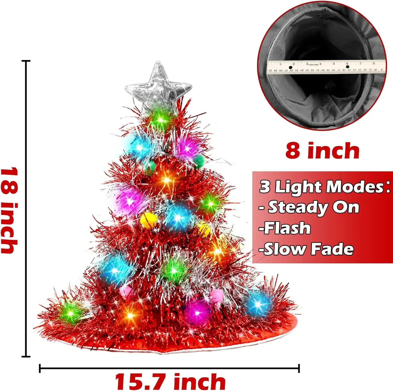 Adults Kids Blinking Glowing Christmas Tree  Hats Santa Hat with Tinsel LED Colorful Lights Star New Year Costume