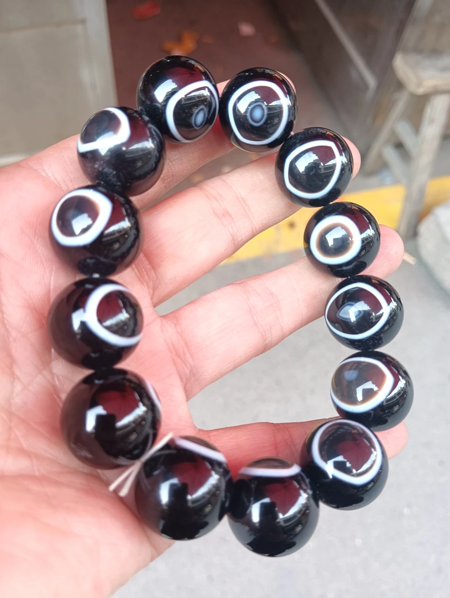 18mm Nature Buddha Eye Bangle Mascot Agate Bead Bracelets Amulet Agate Mala Rosary Blessing