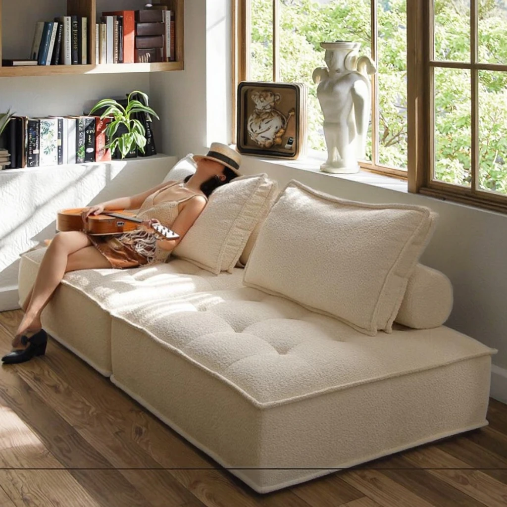 Piedmont Cream Modular Fabric Sectional Sofa Set Simple Designer Straight Block Vacuum Compression Home Furniture Loveseat Bed