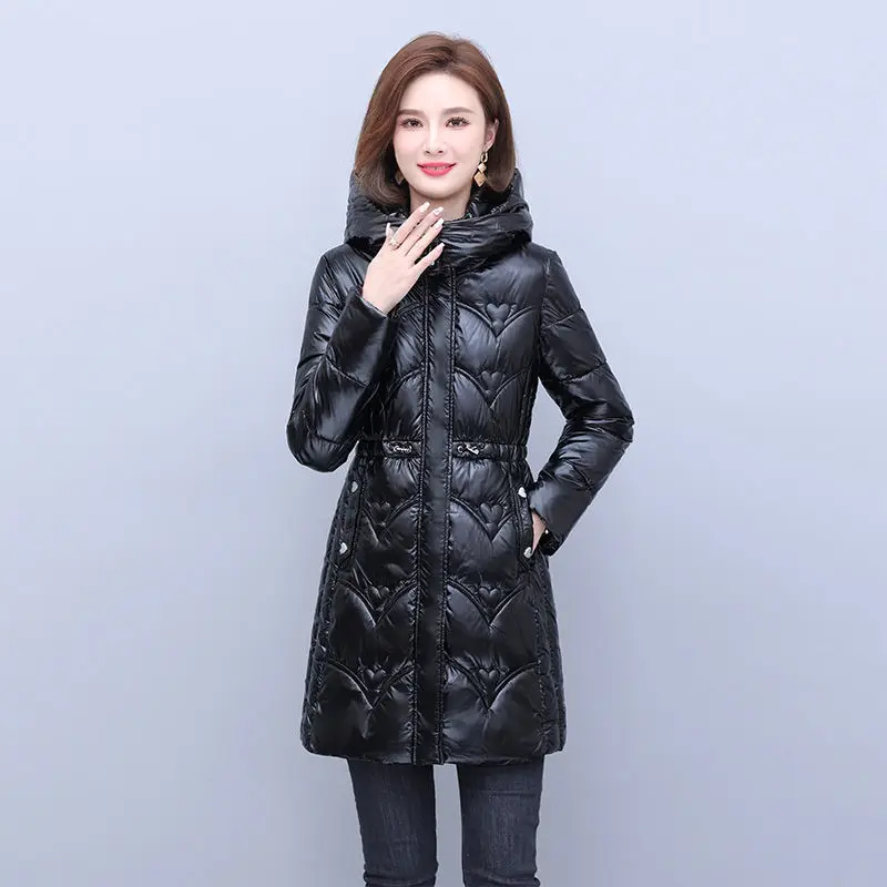 

Wash Free Glossy Cotton Jacket For Women's Mid Length 2023 Winter New Slimming Cotton Jacket Female Korean With Thick Coat Trend