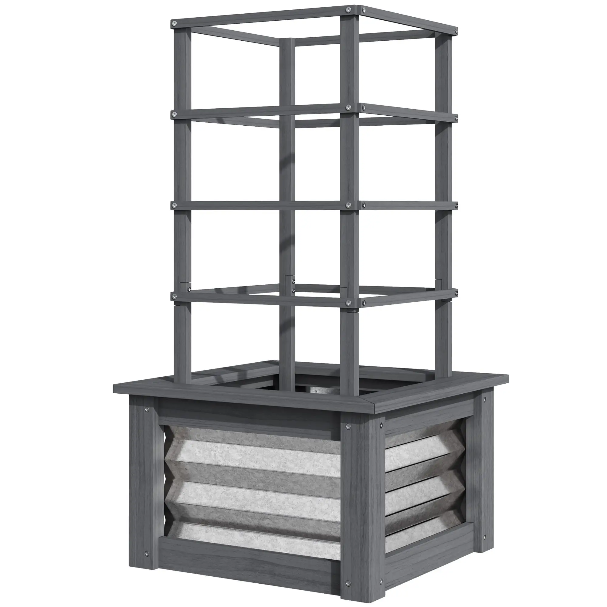 

For Outsunny Wooden Raised Garden Bed with Trellis, Galvanized Planter Box Elevated Garden Bed for Garden, Patio, Gray