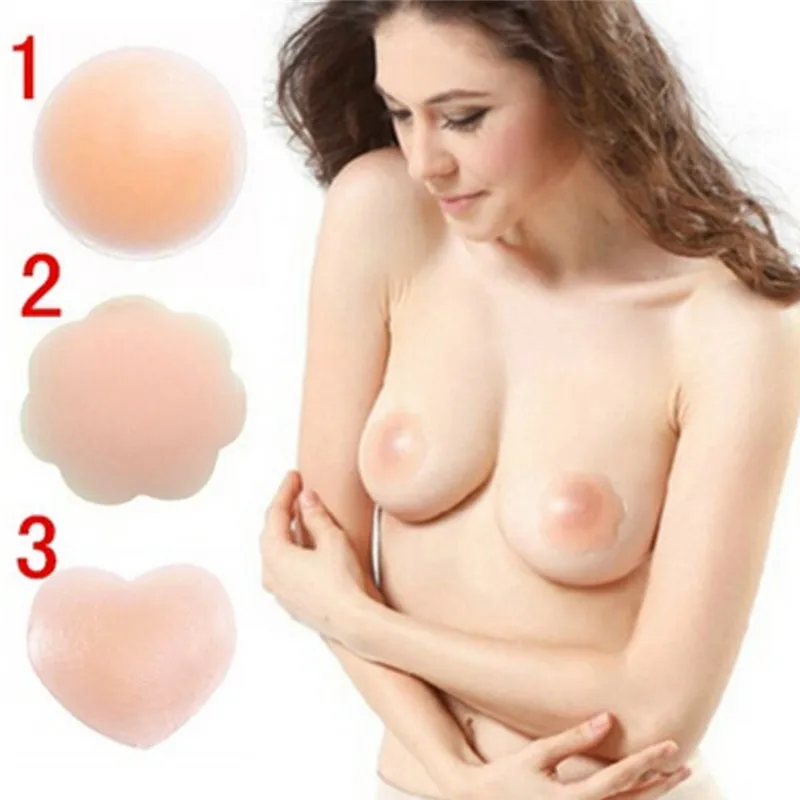 1Pair Invisible Reusable heart plum Self Adhesive Silicone Bra Pasties Chest Stickers Petal Round Shape Pasties Nipple Cover