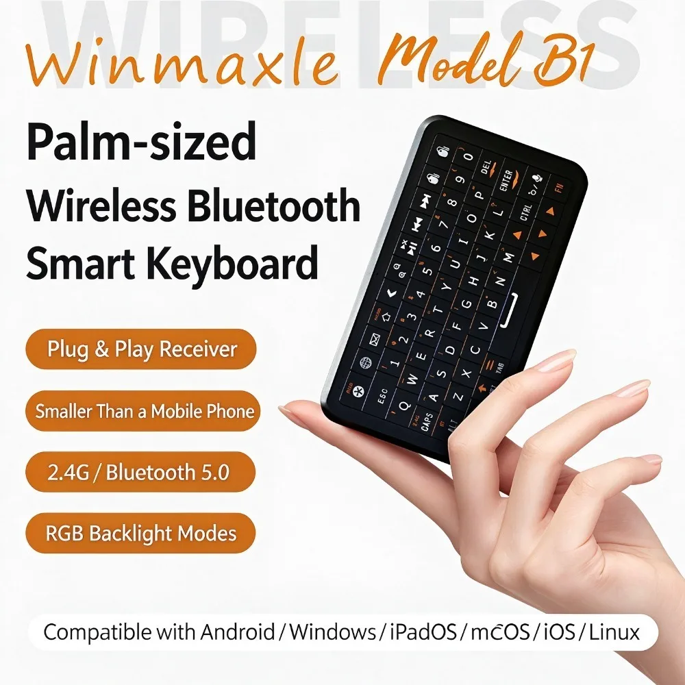 Winmaxle Model B1 Mini Keyboard Wireless Bluetooth Motion Sensing Mouse RGB Portable Mini AI Voice Keyboard Phone Keyboard Case