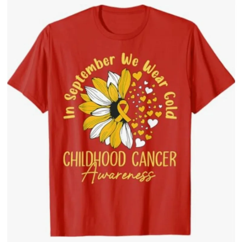 em setembro usamos camiseta feminina dourada para conscientização sobre o câncer da infância