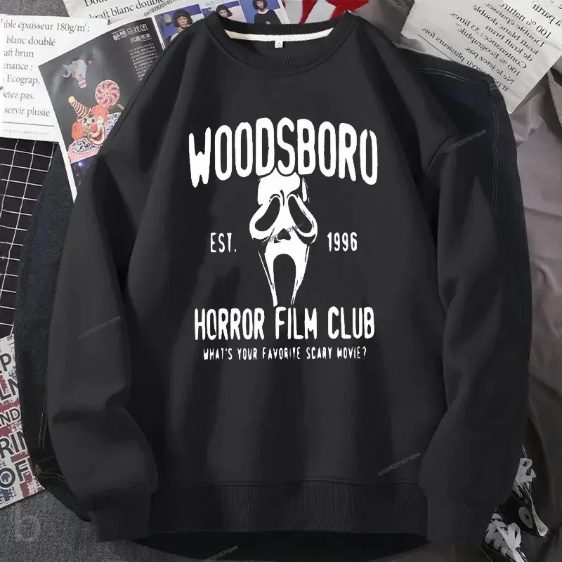 2024 Woodsboro Horror Club Sweatshirt Halloween Scream-Ghost Hoodie Ghost Sweatshirt Harajuku Long Sleeve Pullover Women