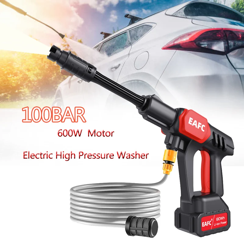 100Bar Electric Cordless High Pressure 600W Car Wash Gun Washer Supplies Foam Generator Spray Cleaner Car Wash Cleaning Machine