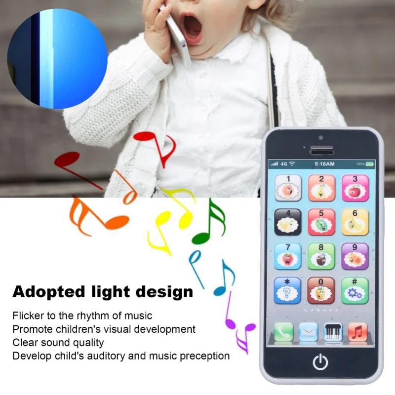 Baby Mobile Phone Toy Simulation Shaped Clear Music Cool Light English Mobile Phone ToyBlack view 4