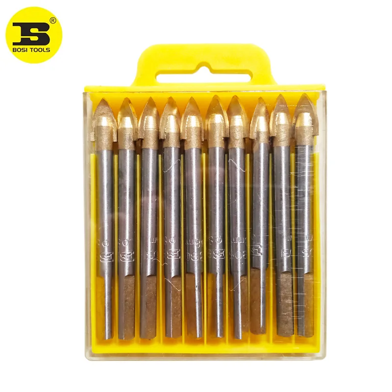 BOSI 10pcs 8mm Porcelain Spear Head Ceramic Tile Glass Marble Drill Bits Set
