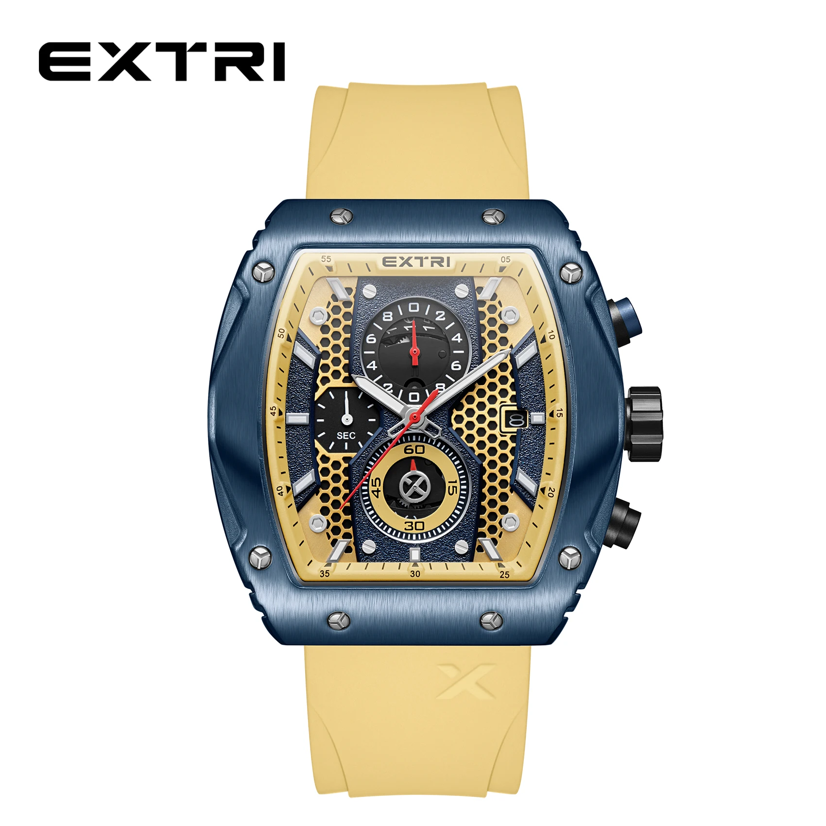 

EXTRI Vintage Color Unique Luxury Blue Case Men Watch Sport Waterproof Square Big Size Watches For Men With Box