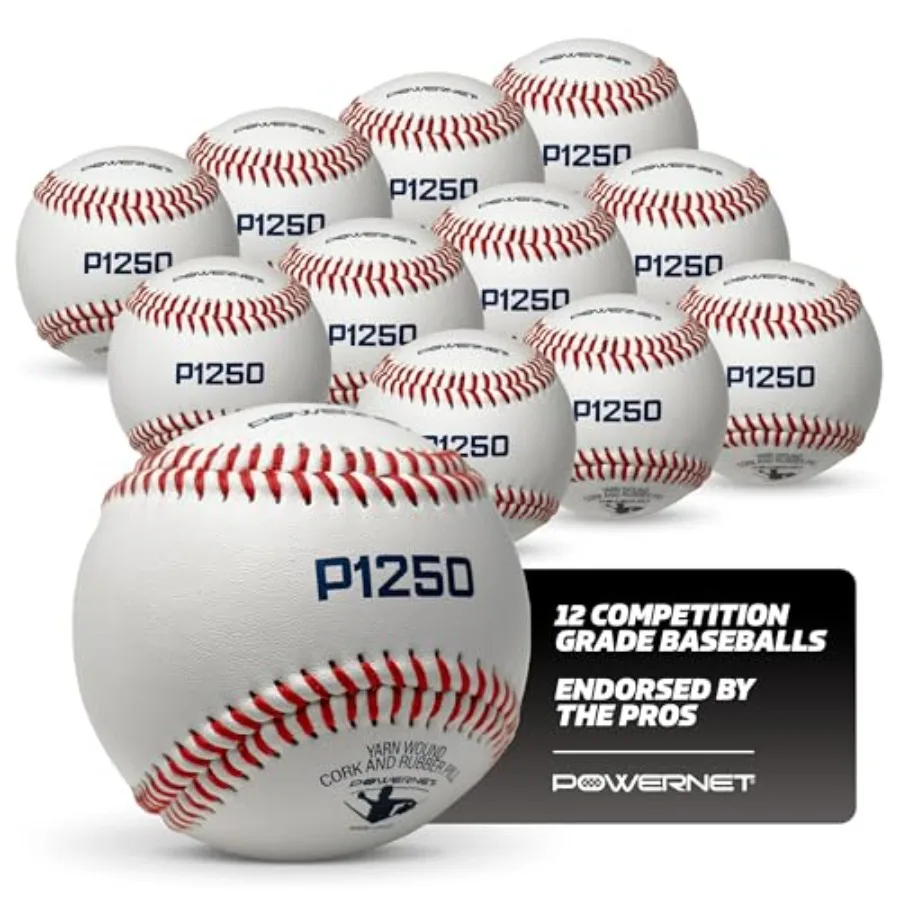

Competition Recreation Baseballs 12-Pack leather cover white with red stitching regulation size and weight for pitching and bat
