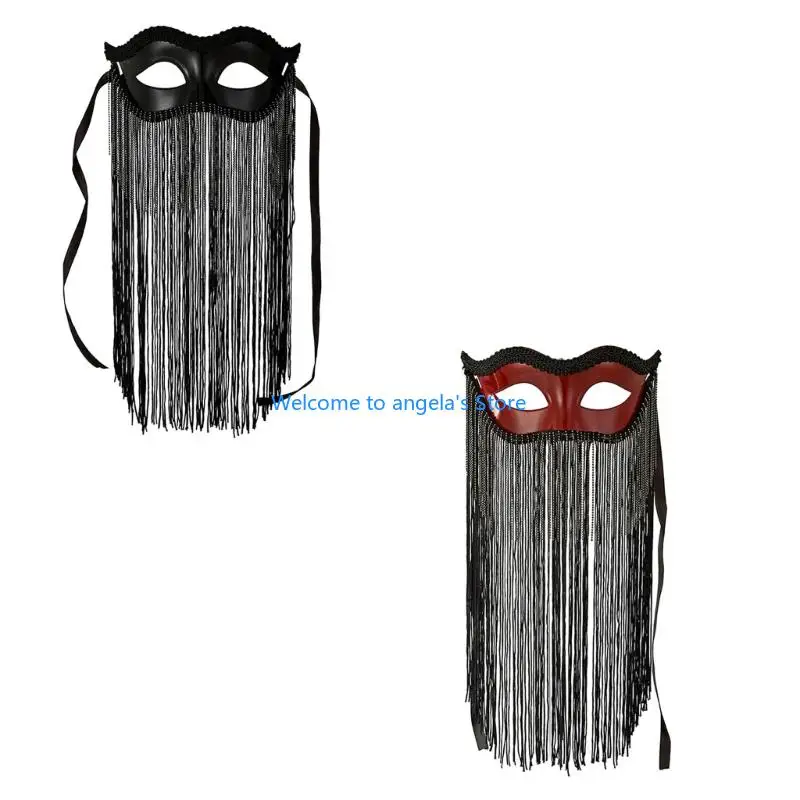 

X4YC Masquerades Mask Mardi Gras Mask Lace Foxes Cats Face Mask with Flower Tassels Fringe Veil Half Face Mask Eyemask Gift