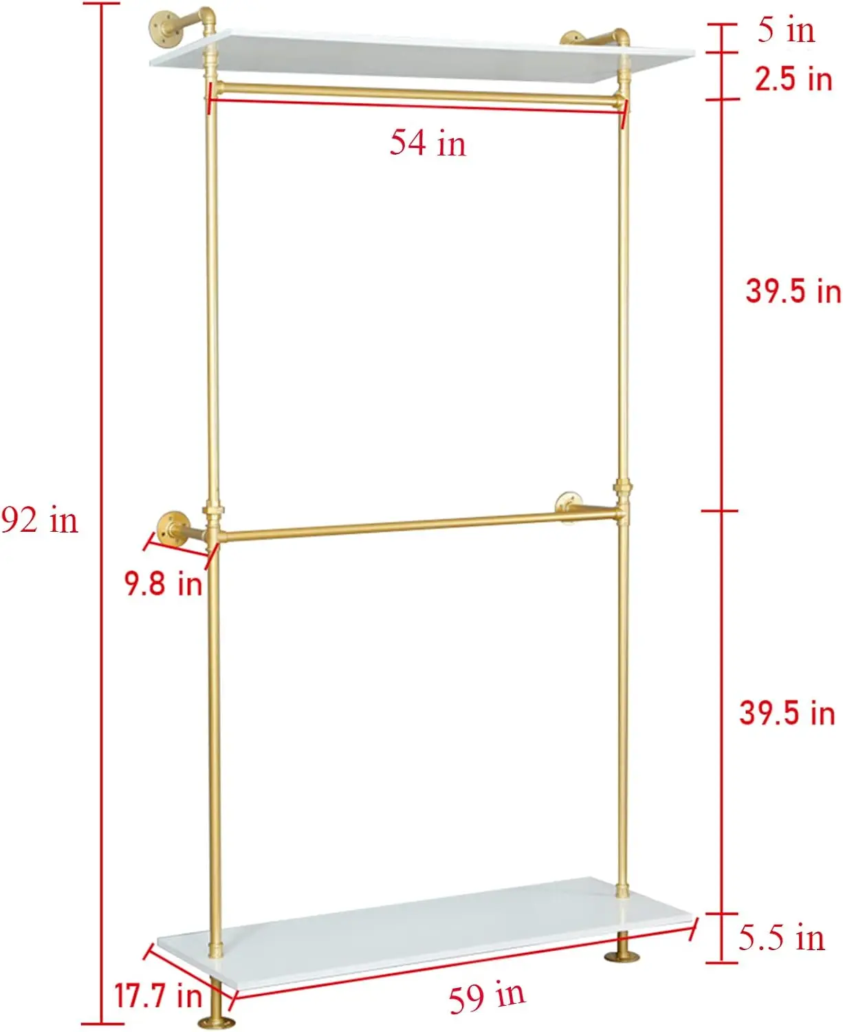 Retail Display Wall Mounted Storage Clothes Hanging Shelf,2 Tier