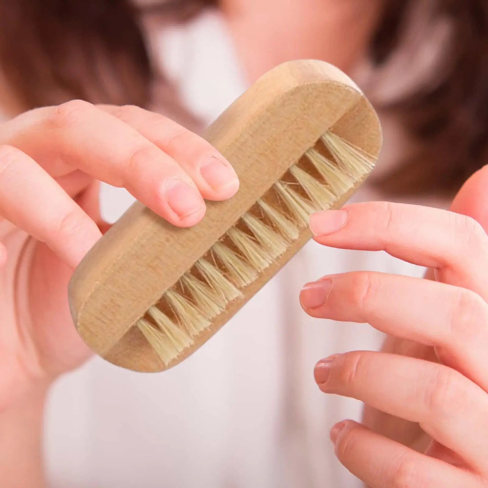 Nail Brush 2-Sided Fingernail Cleaning Brush Wooden Tool Boar Bristles Manicure Pedicure Scrubber for Salon Spa Center Dorm Home