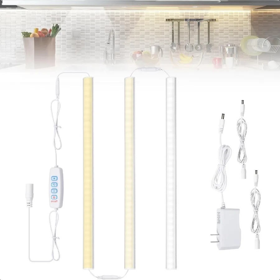 Under Cabinet Lighting Plug in 3 Pcs 12 Inch 3 Color Temperature Under Counter Lights for Kitchen Dimmable Led Under Cabinet Li